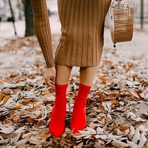 H&M red sock booties